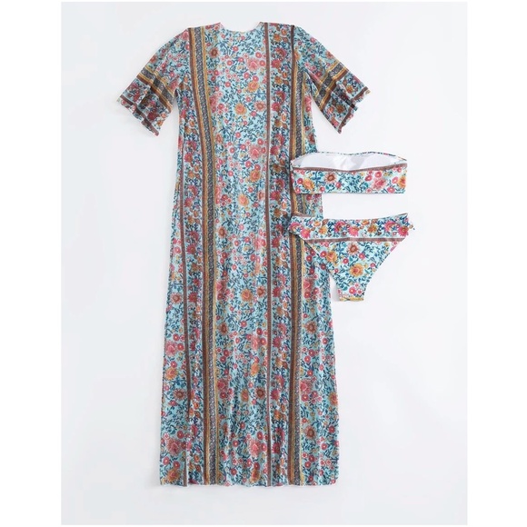 Boho Floral Print Kimono Beach Cover Up Set - Picture 4 of 4